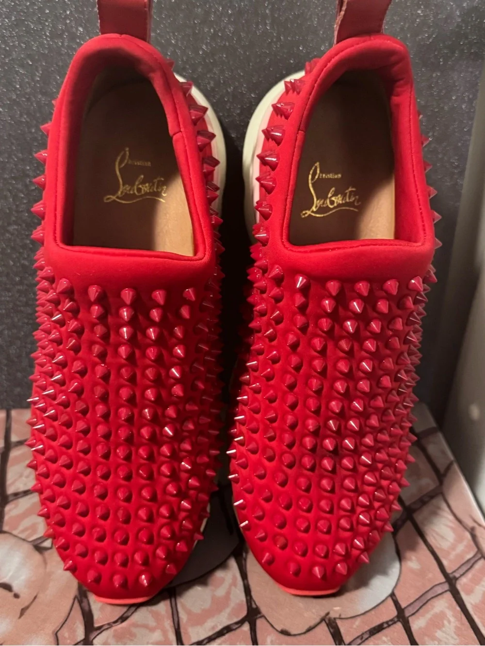 INSPIRED Red Studded Slip-On Women's Sneakers